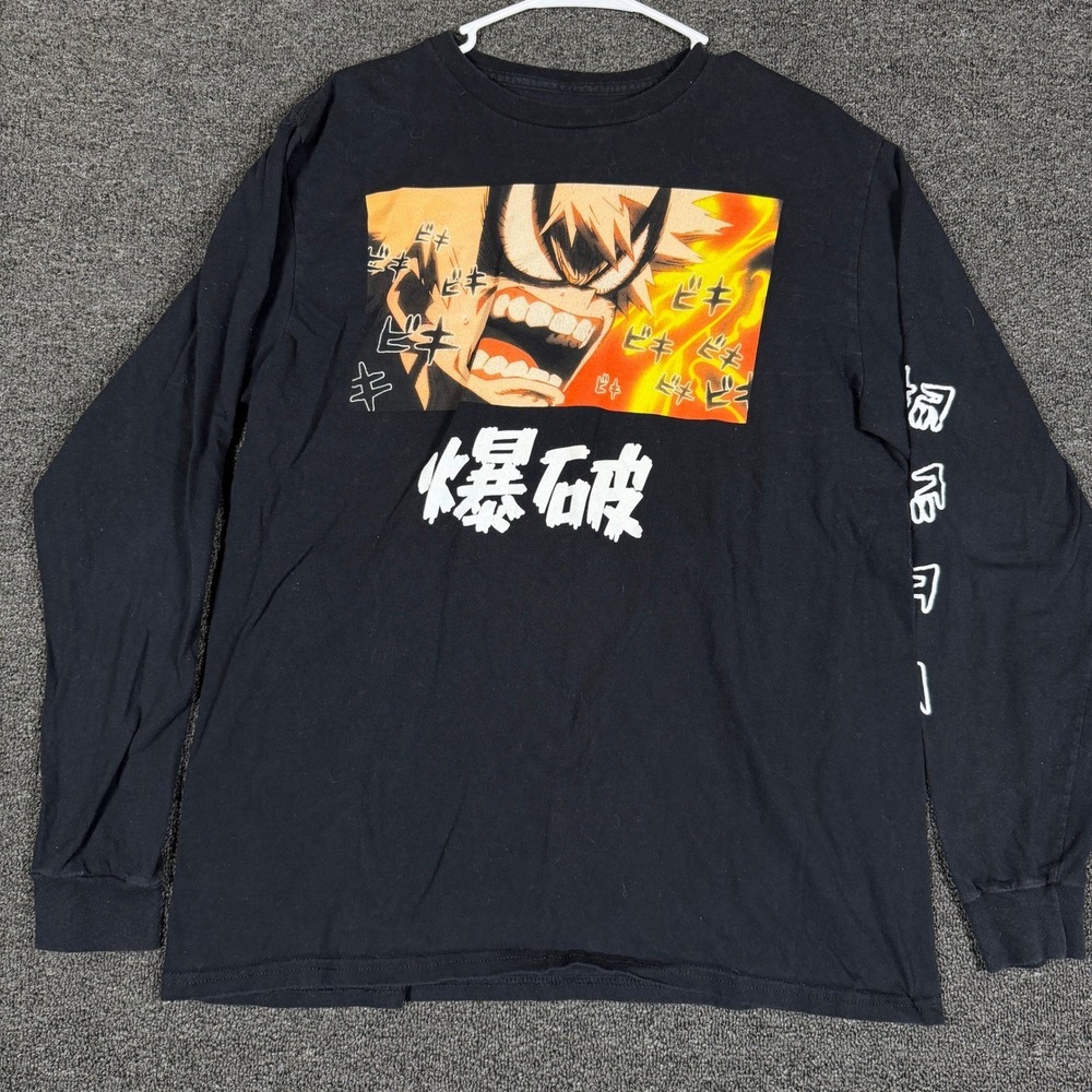 My Hero Academia Katsuki Bakugo Black Long Sleeve Graphic T-Shirt Mens Large